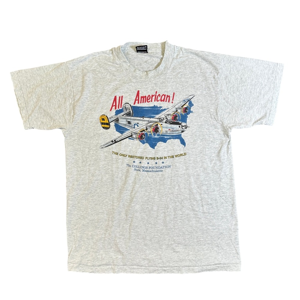 Vintage Fruit of the Loom B-24 Liberator All American T-Shirt Large Gray 90s USA
